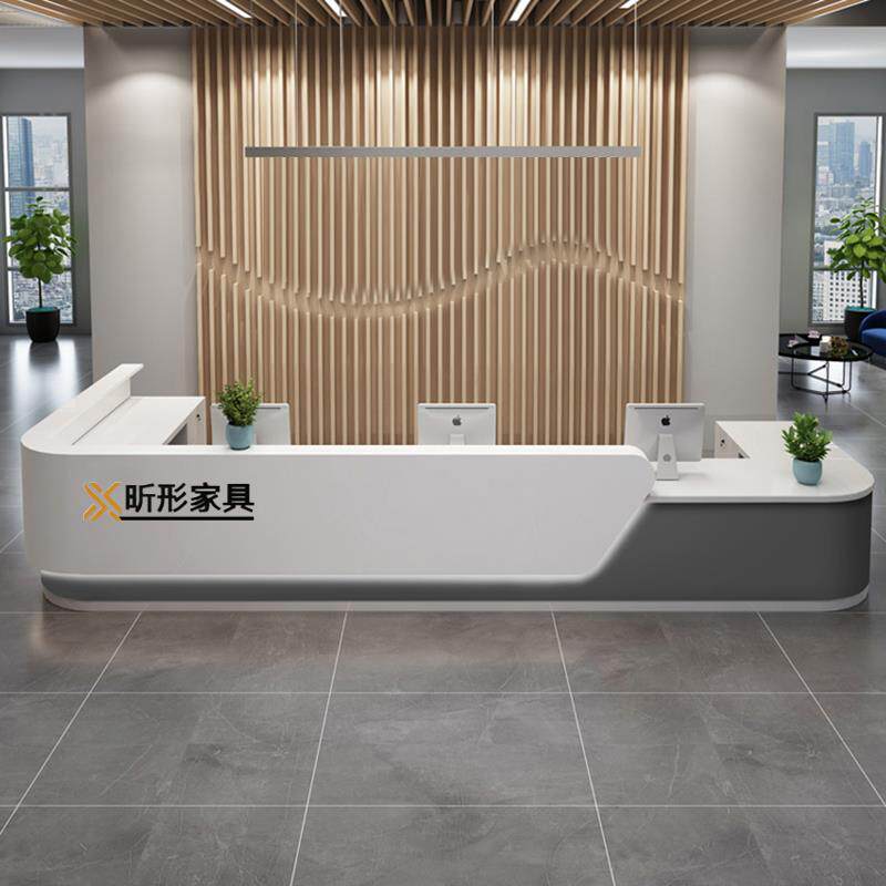 公司前台接待台办公吧台烤漆大厅咨询服务台柜台桌弧形转角收银台