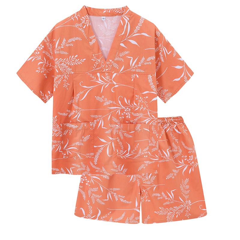 纯棉汗蒸服女胸部双层情侣印花男款大码洗浴足疗浴衣睡衣