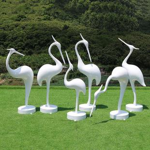仿真白色仙鹤雕塑仿铜色丹顶鹤白鹭摆件庭院园林水池假山景观装饰