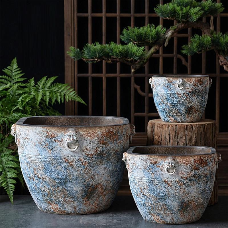 陶瓷特大缸手工粗陶鱼缸水缸大圆坛子庭院摆件落地大花盆仿古做旧