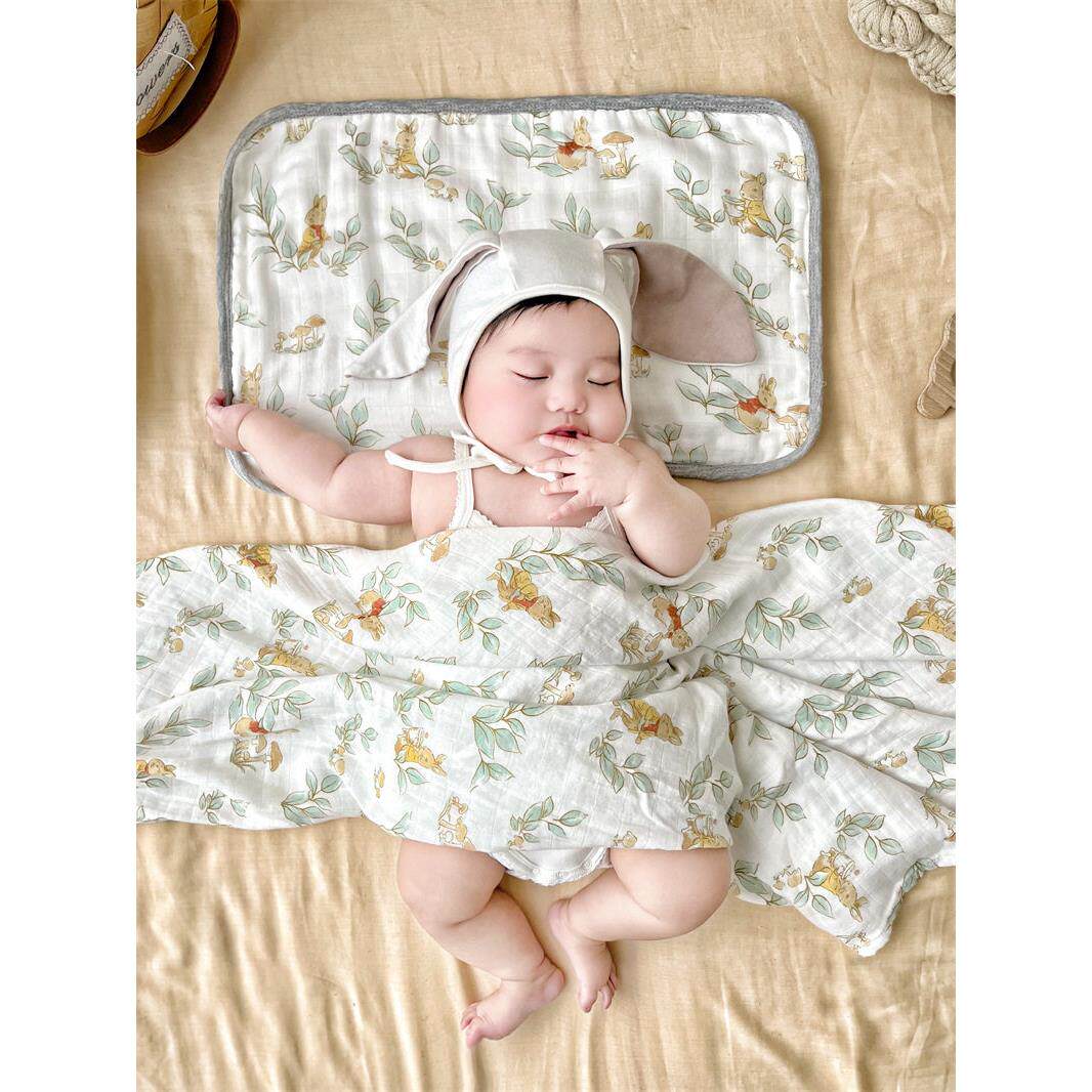 婴儿枕巾包巾A类竹棉纱布云片枕头柔软透气新生儿宝宝包巾盖毯