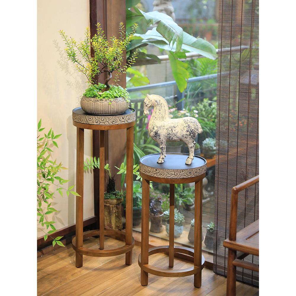 实木花架子客厅落地式阳台室内花架置物架新中式圆形盆栽展示底座