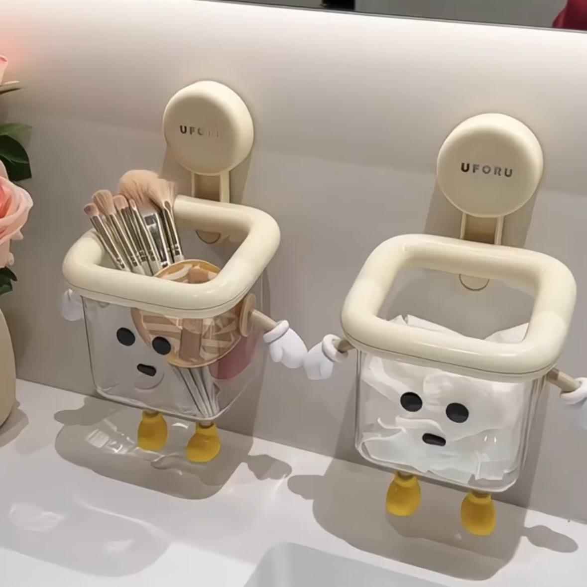 洗脸巾收纳盒壁挂式吸盘收纳筐洗漱台废弃一次性面巾擦脸巾置物架