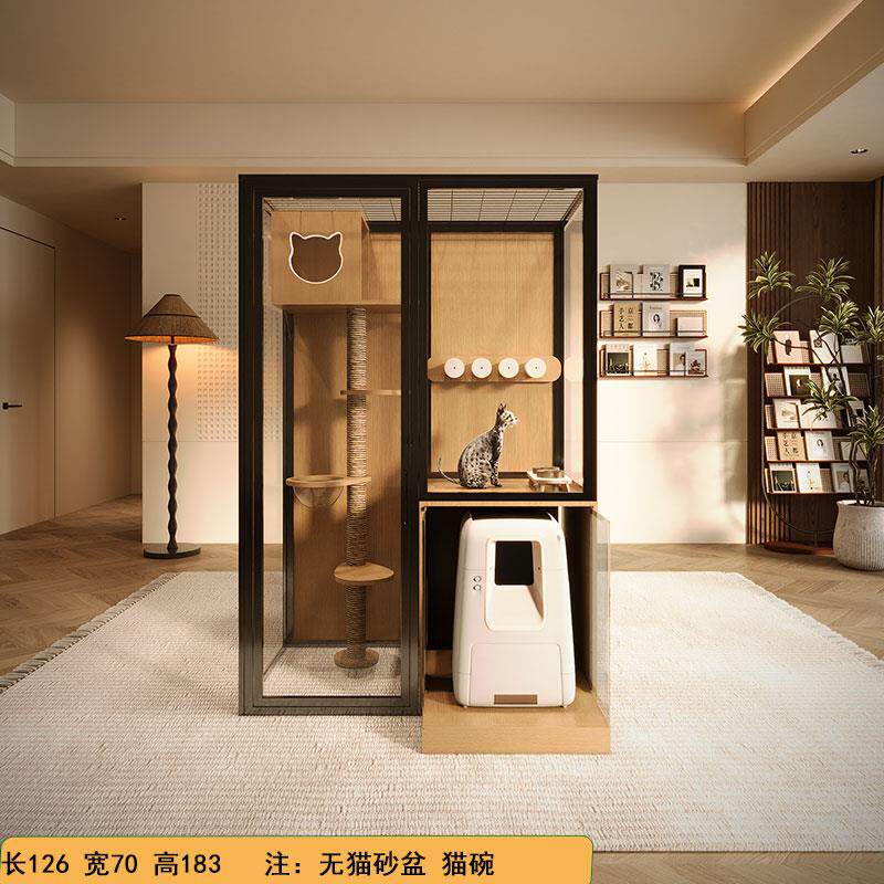 全景猫别墅猫笼子定制自由三层超大家用实木别墅大型室内玻璃猫房