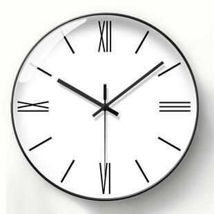 罗马数字挂钟简约钟表北欧自动对时钟电波钟现代文艺家用客厅静音