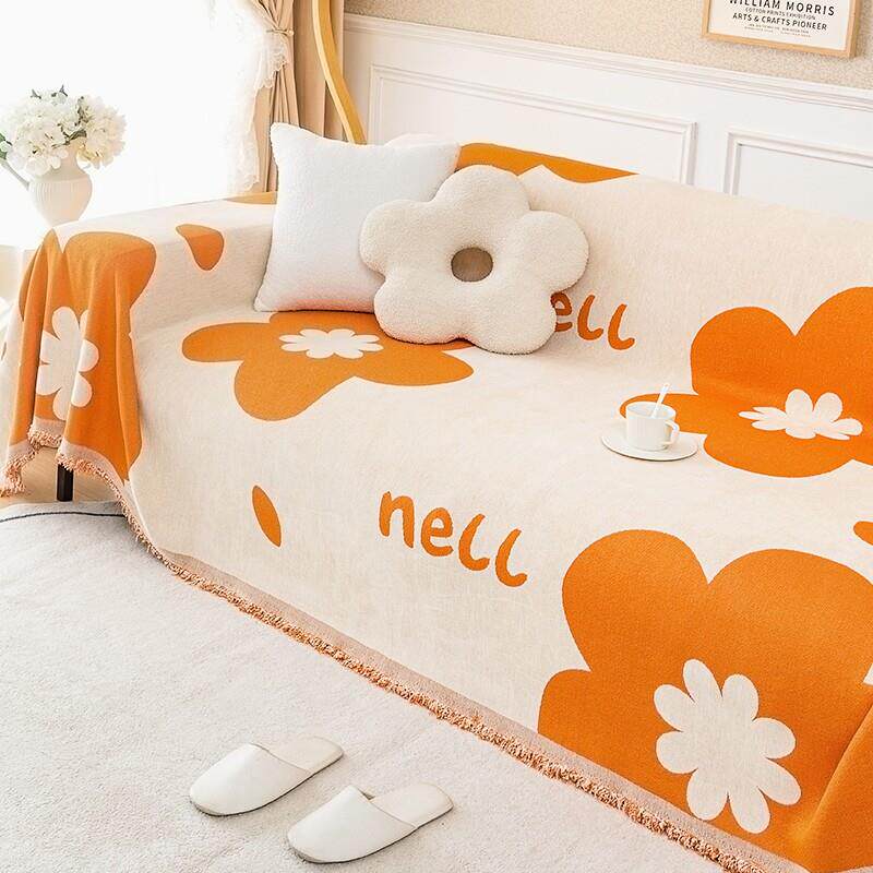 红色雪尼尔沙发盖布巾四季通用沙发垫沙发套罩毯防猫抓全盖高级感