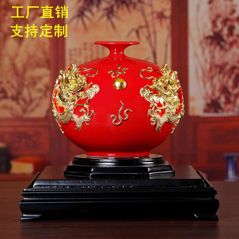 漆线雕陶瓷金龙摆件龙凤贴金箔工艺品 泉州手工乔迁送礼首选