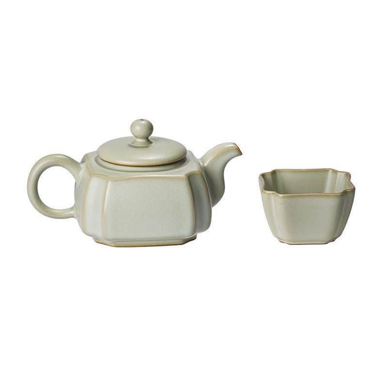 四方壶茶杯组合汝窑景德镇家用泡茶中式陶瓷功夫茶具覆古手工礼品