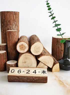 热销壁炉装饰木头原木小木桩木材木柴围栏木头栅栏实木树桩摆件圆