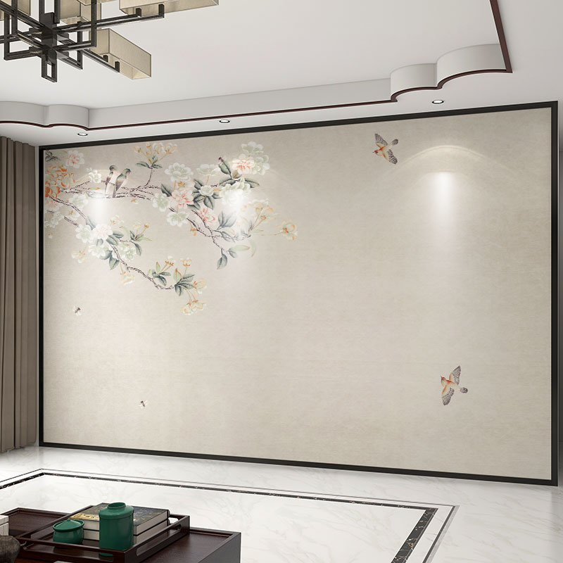 热销壁纸定制3d立体中式花鸟电视背景墙壁布客厅壁画卧室壁纸装饰图片