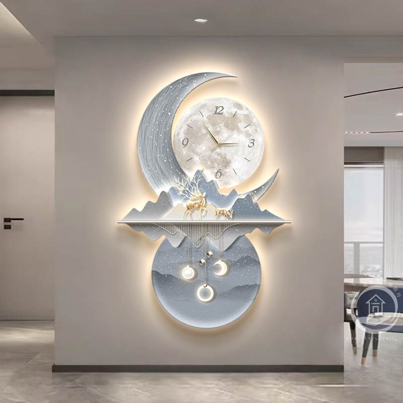 热销现代轻奢入户玄关装饰画福鹿高级感壁灯画走廊过道大气挂画带图片
