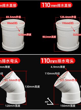 热销PVC排水管配件大全直通90度弯头三通四通50 75 110 直弯接头