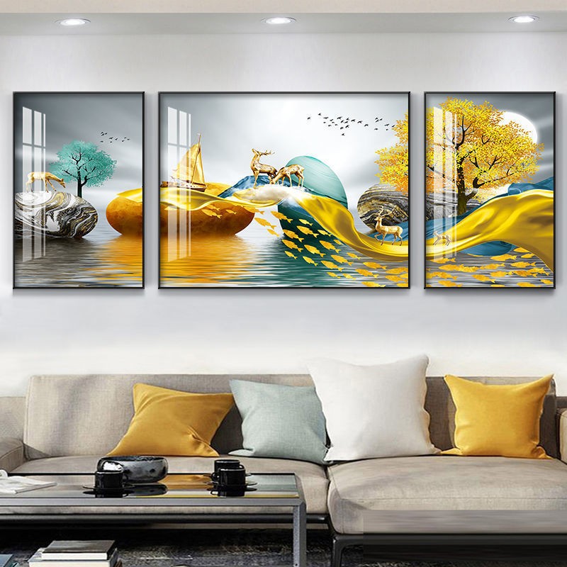 热销北欧轻奢客厅装饰画现代简约沙发背景墙挂画大气晶瓷玄关三联图片