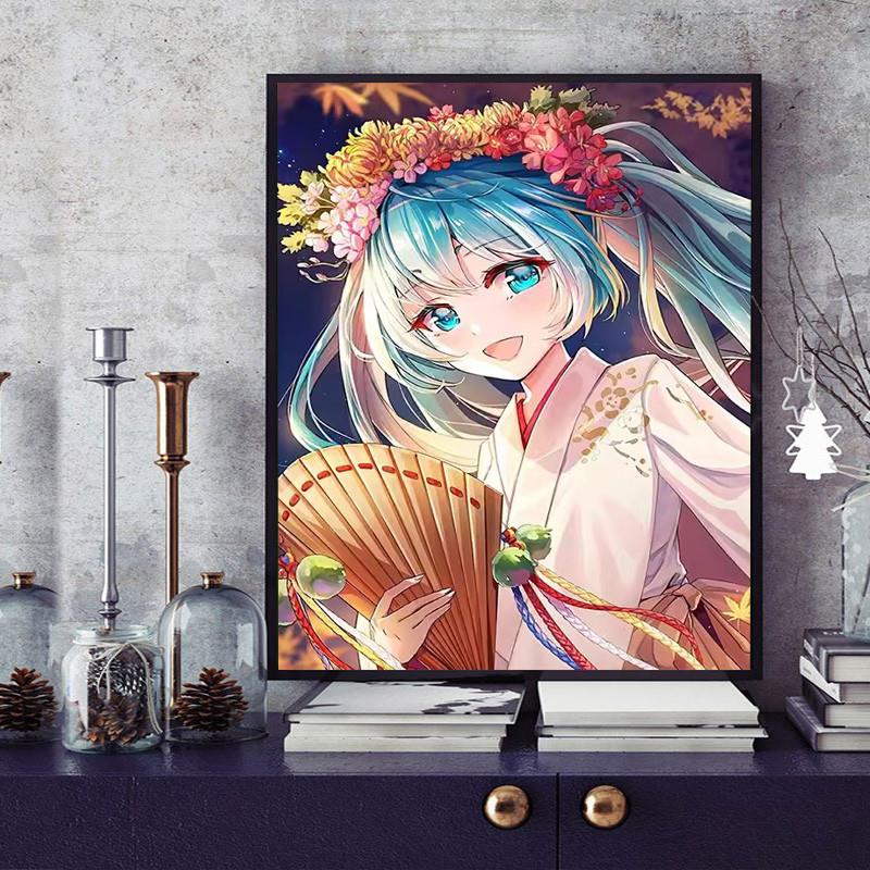 初音未来钻石画2024新款卡通小幅可爱女孩5d贴钻十字绣满钻卧室