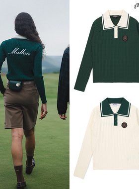 韩国MALBON高尔夫女装25秋冬运动休闲上衣翻领长袖修身高弹针织衫