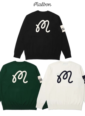 2025秋冬季韩国MALBON高尔夫服装男款圆领宽松运动保暖长袖针织衫
