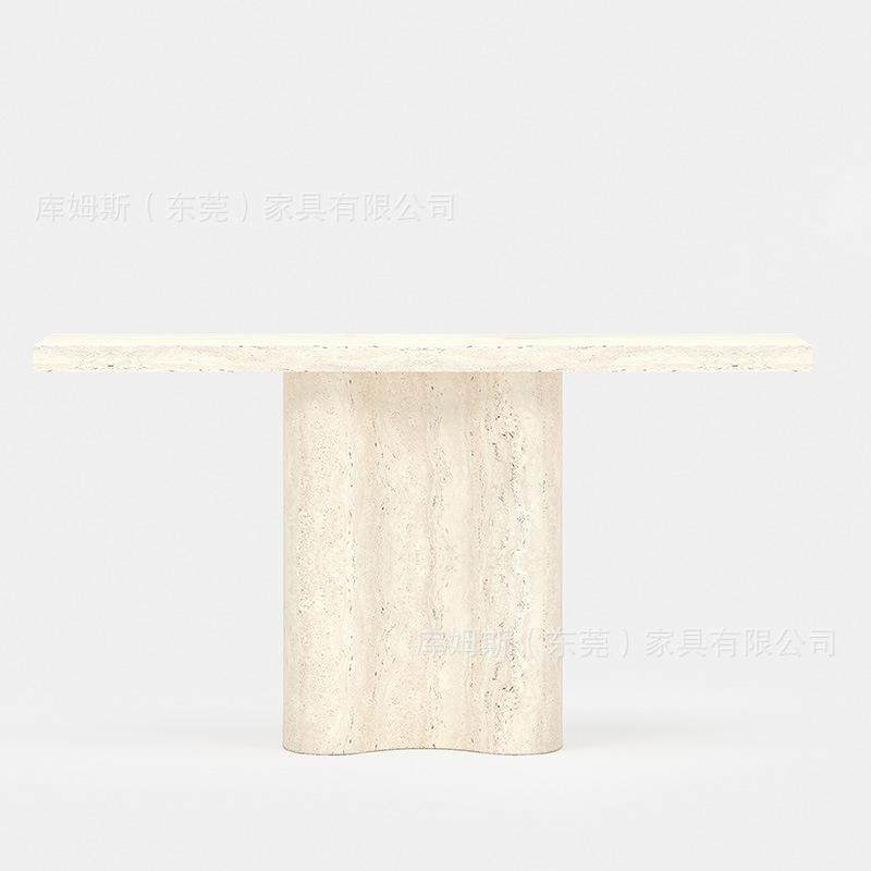 天然洞石玄关台设计师款别墅客厅家用轻奢玄关桌极简大理石条案