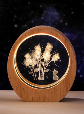 热销水晶小夜灯月球太阳星空海豚水母书房桌面装饰母亲节妈妈生日