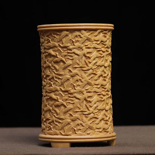 热销正宗小叶黄杨木千鹤笔筒文房用品书房桌面收纳家居装饰品老师