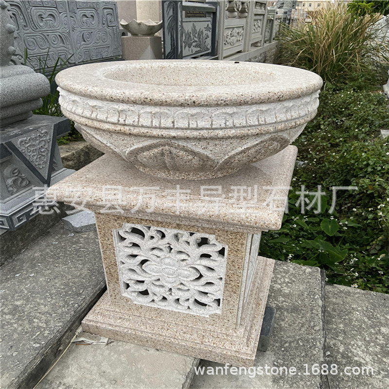 欧式天然黄锈石石雕花盆鱼缸