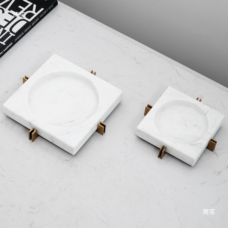 现代简约家用客厅茶几软装饰品新中式样板间大理石烟灰缸创意摆件