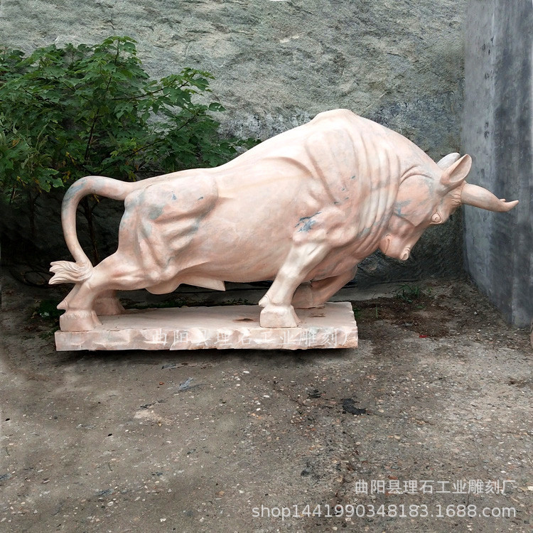 厂家供应天然大理石华尔街牛雕塑