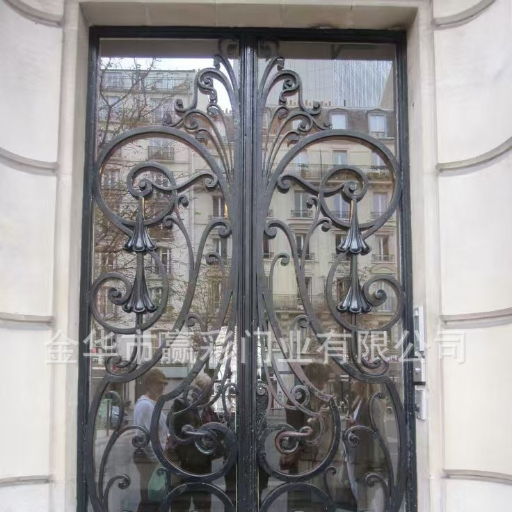 欧式手工锻铁双层钢化玻璃门