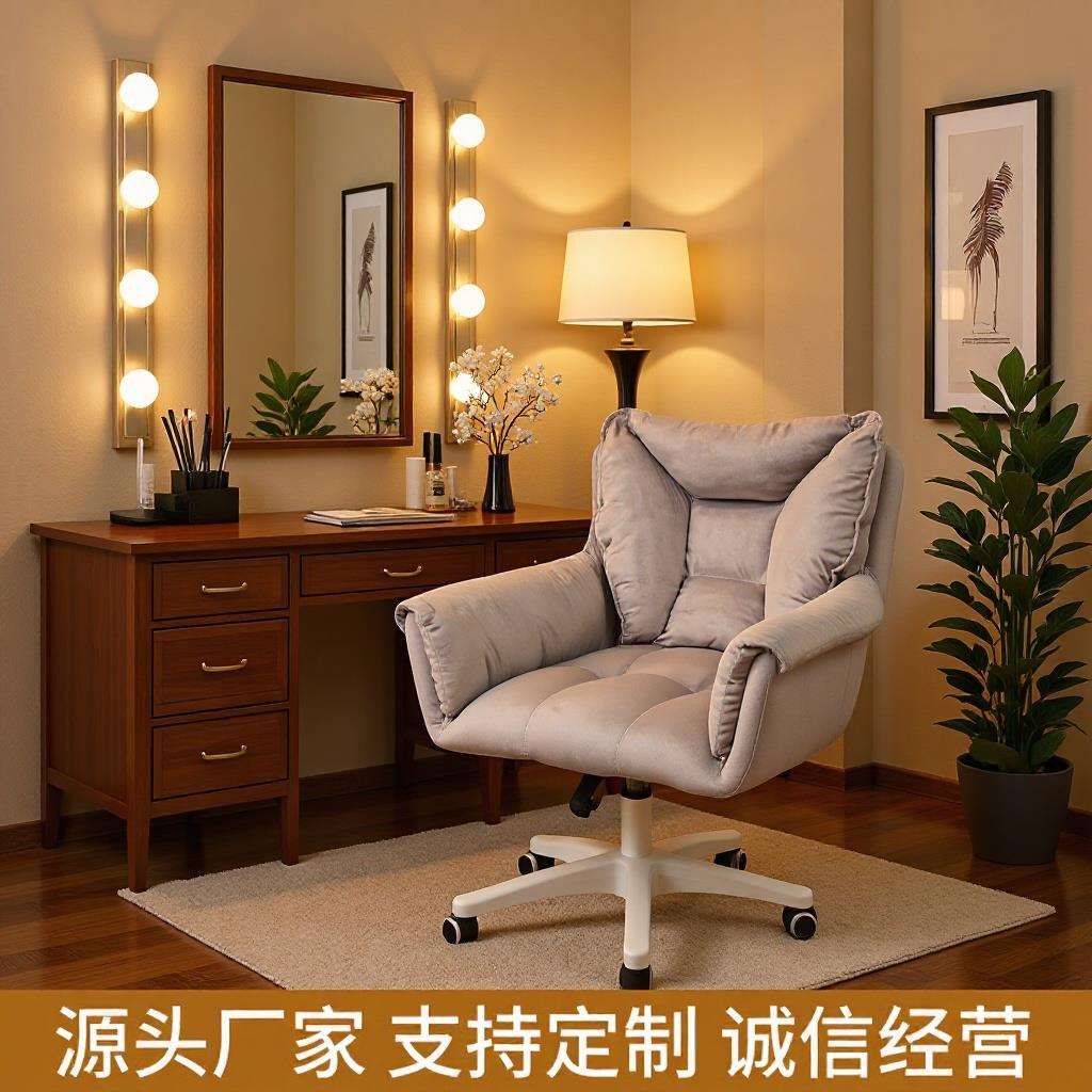 家用久坐电脑椅卧室女生升降办公椅绒布款椅子可旋转办公用靠背椅