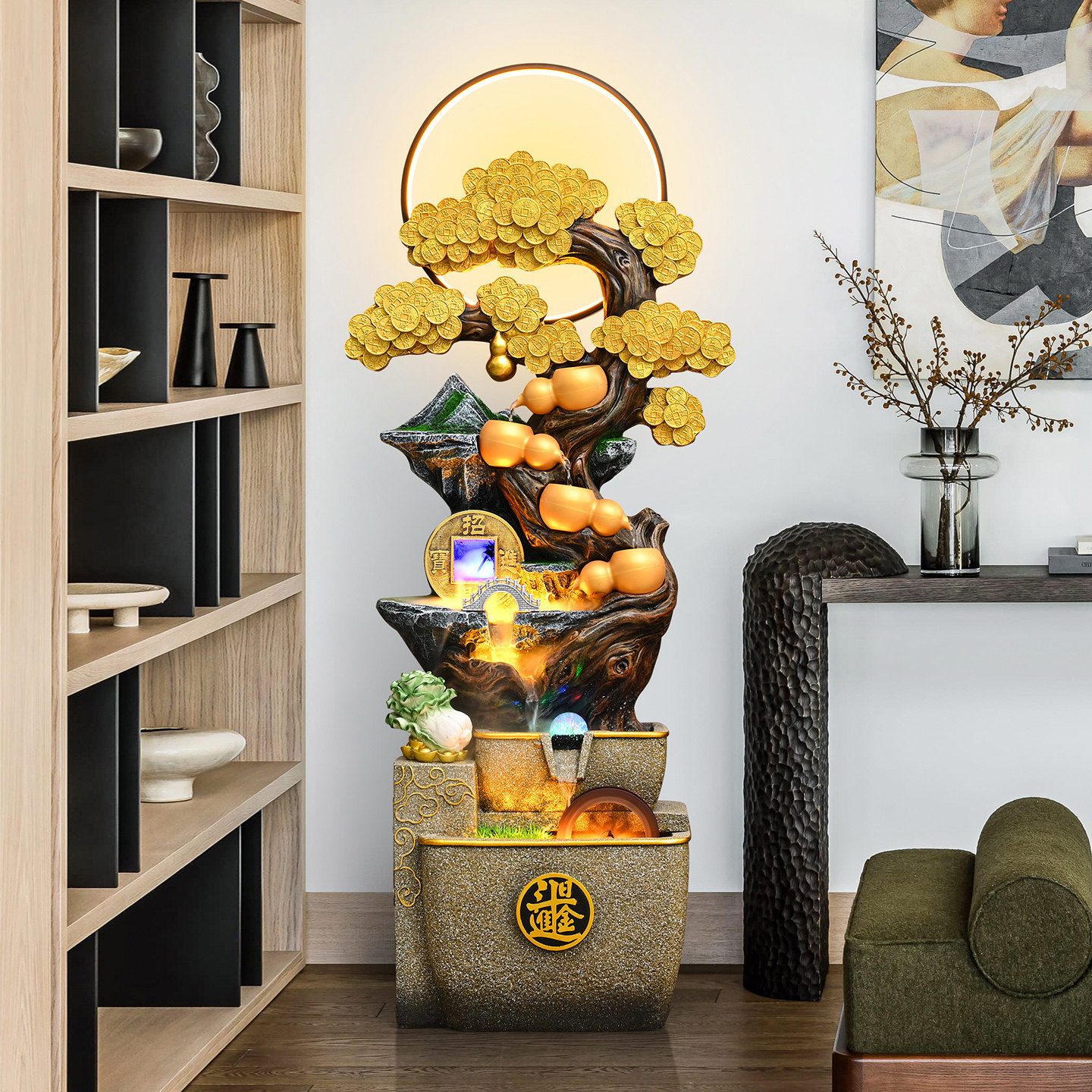 葫芦流水生财摆件循环水客厅玄关落地装饰品办公室假山喷泉风水轮,家居饰品,流水摆件,淘宝优惠券,粉丝福利购,淘宝优惠卷