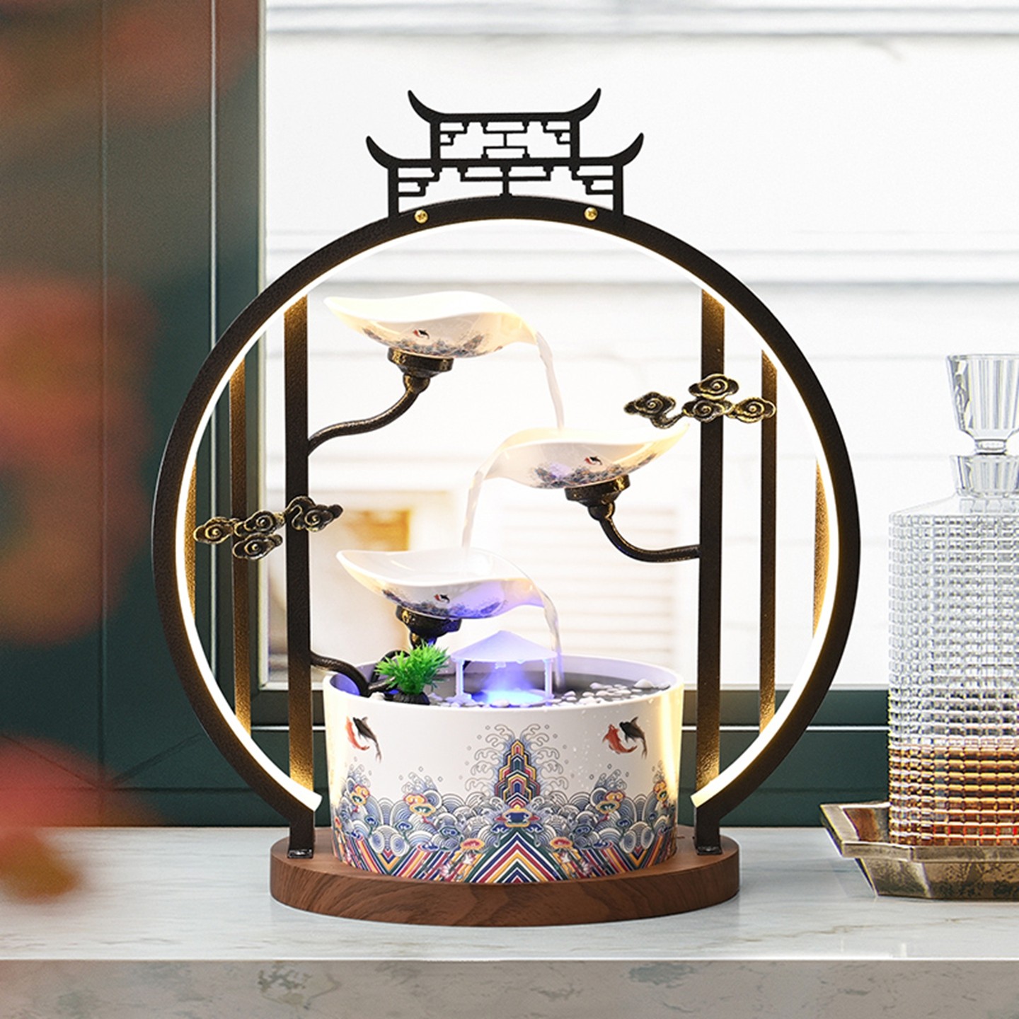 八方来财流水摆件办公桌轻奢招财循环客厅玄关家用生财开业送礼品,家居饰品,桌面摆件,淘宝优惠券,粉丝福利购,淘宝优惠卷