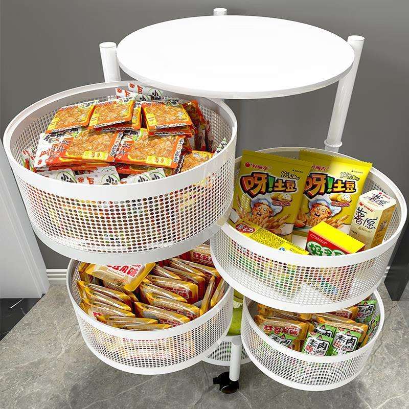 厨房可旋转置物架落地多层圆形客厅带轮多功能储物方才收纳架花架