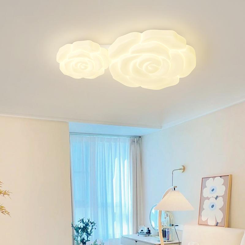 奶油风灯具全光谱吸顶灯led灯简约客厅灯创意温馨玫瑰花朵卧室灯