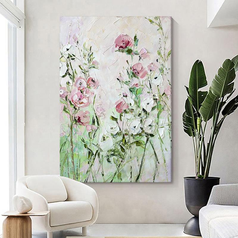 客厅花卉丙烯肌理画玄关赵无极纯手绘油画抽象艺术高级感装饰挂画