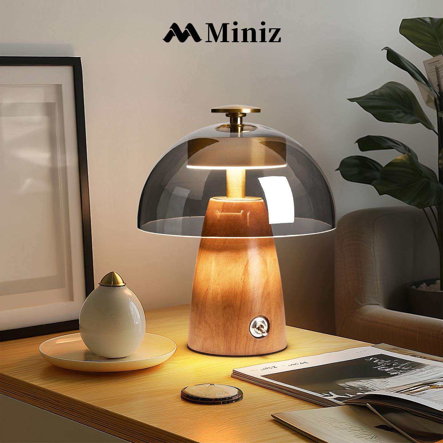 中古轻奢卧室床头蘑菇台灯复古高级感实木主卧房间护眼氛围小夜灯