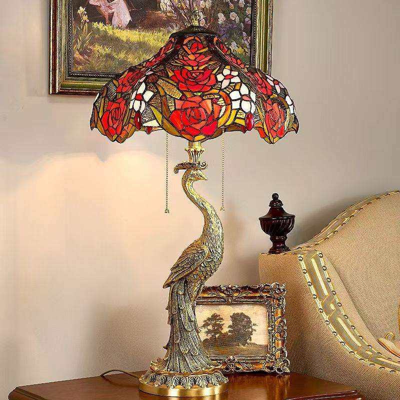 欧式复古创意玫瑰花装饰摆件灯具蒂凡尼彩色玻璃复古客厅氛围台灯,鲜花速递/花卉仿真/绿植园艺,割草机/草坪机,淘宝优惠券,粉丝福利购,淘宝优惠卷