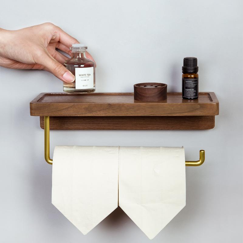 免打孔实木卫生间卷纸架北欧厕所纸巾架卷筒纸巾盒厕纸手纸置极凯