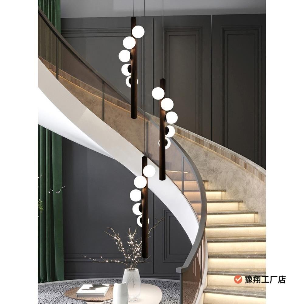楼梯吊灯 北欧个性阁楼美式别墅公寓复式楼旋转楼梯间长吊灯球形