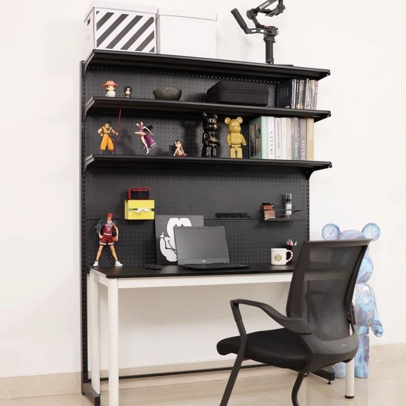 新款落地式黑色洞洞板书架简易安装置物卧室收纳免打孔简约展示架