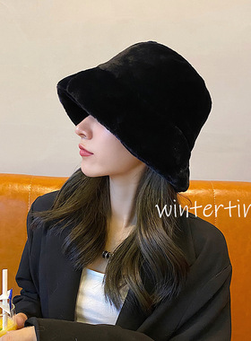 Fashion Faux Fur Winter bucket For Women Girl Solid Thickene