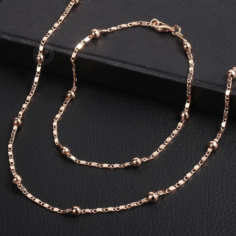Thin 585 Rose Gold Jewelry Set for Women Marina Bead Link Ch