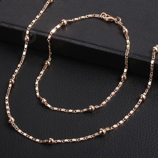 Thin 585 Rose Gold Jewelry Set for Women Marina Bead Link Ch