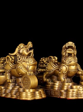 全铜貔貅摆件一对黄铜招财皮卡丘客厅玄关店铺办公室装饰开业礼品