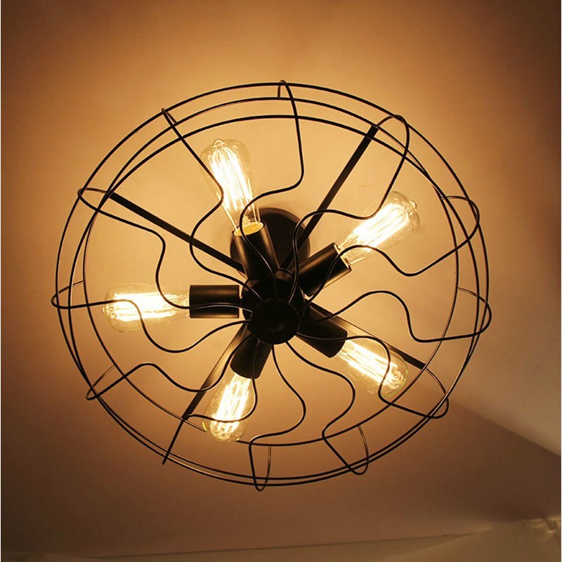 5Heads E27 Base Iron Material Vintage Retro Industrial Fan C