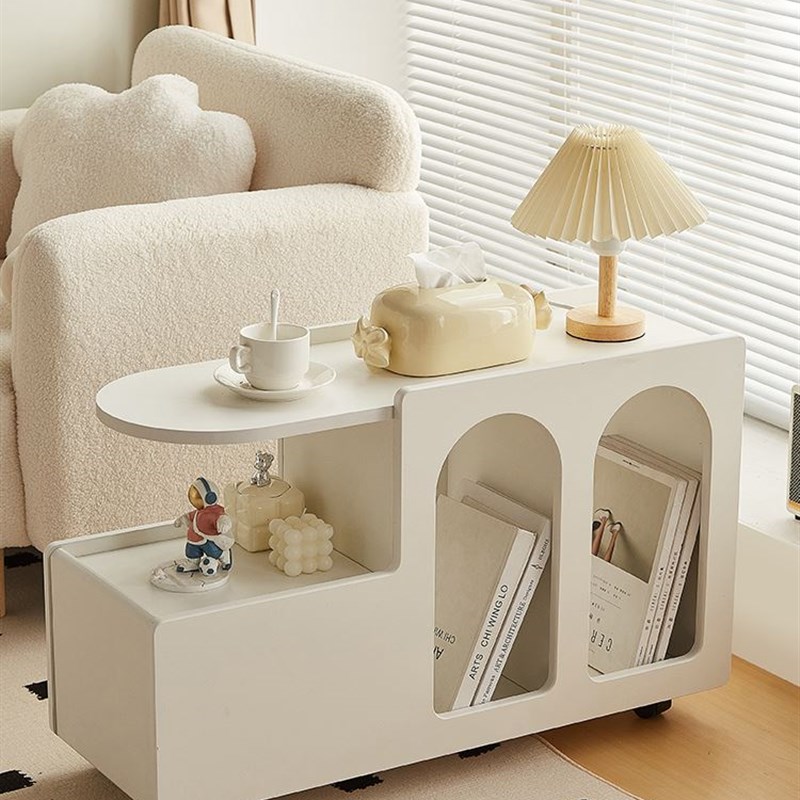 沙发边柜侧边柜边几客厅大型落地摆件奶油风可移动茶几收纳小推车