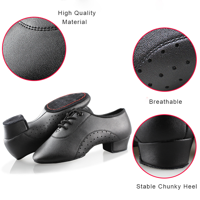 Men Latin Dance Shoes Black Low Heels Ballroom Dancing Shoes
