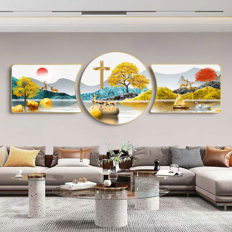 家庭十字架挂画客厅挂墙装饰画风景新款屋内十字架墙饰壁挂高清画