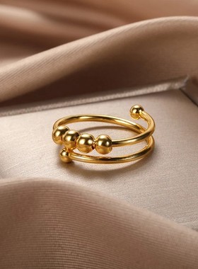 Vintage Beads Rings Finger for Women Gold Color Rotate Freel