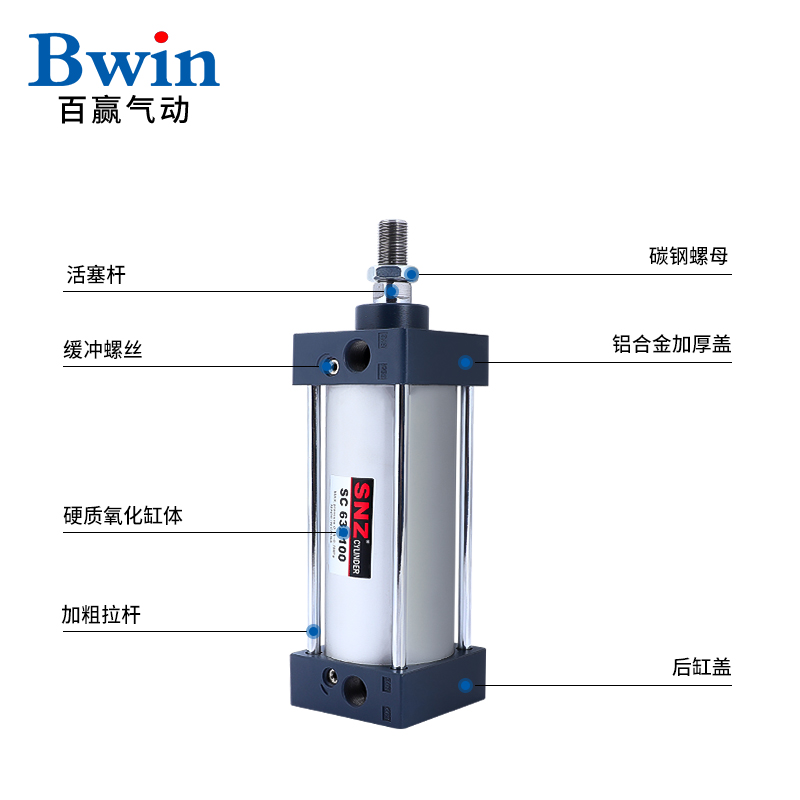 亚德客型拉杆标准气缸SC32/40/50X25/50/100/175/200/300/400-S