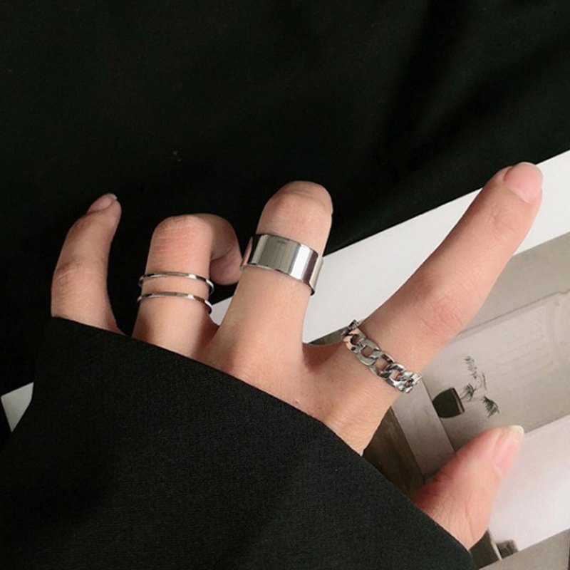 LATS Punk Metal Geometry Circular Punk Rings Set Opening Ind