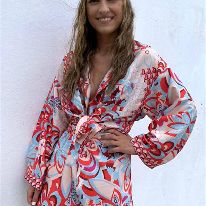 hirigin 2pcs Beach Styles Satin Sets Women Fashion Scenery P